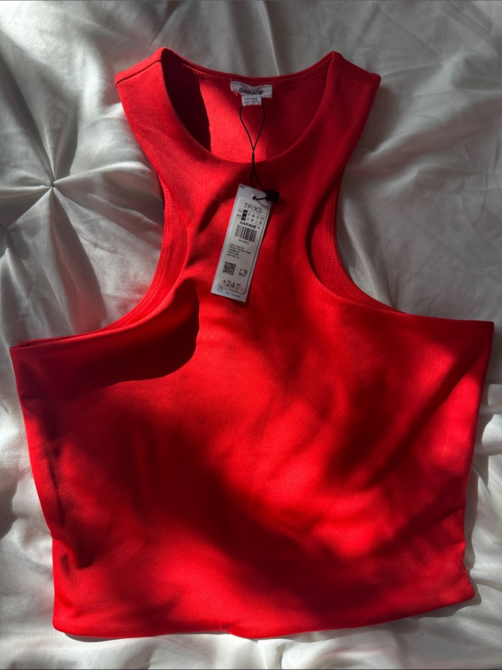 Garage Bright Red Racerback Crop Tank